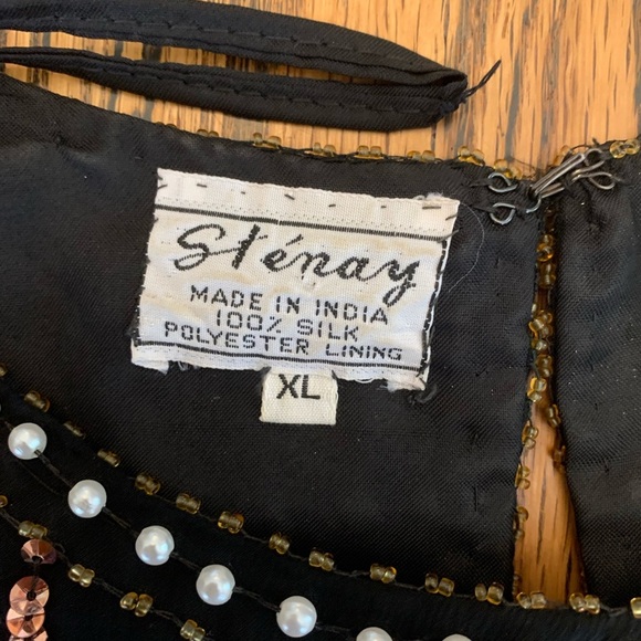 Vintage Stenay Silk Beaded sequins Blouse XLarge top shirt evening - Picture 7 of 8